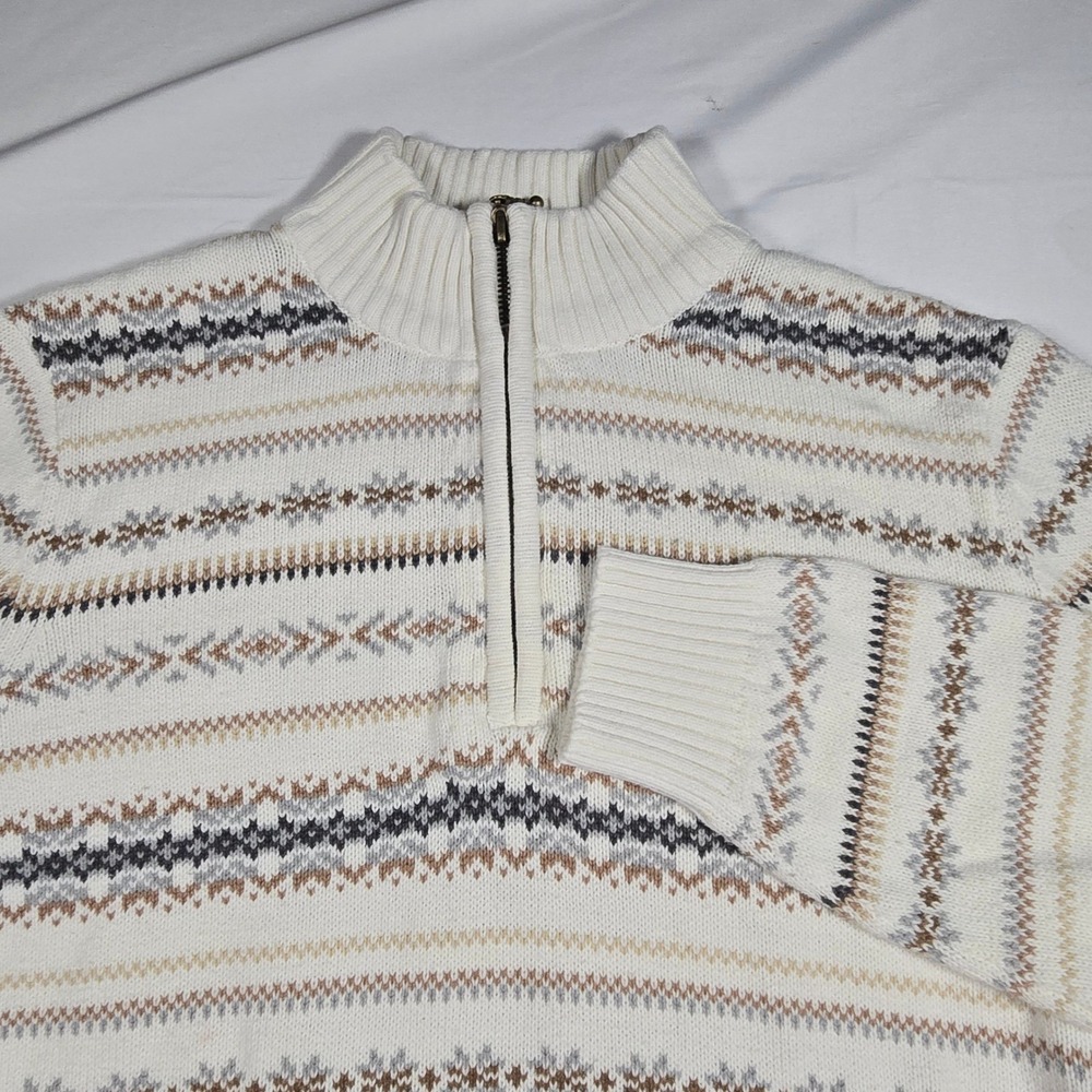 Croft & Barrow Mens XL Quarter Zip Fair Isle Sweater Cream Tan Grey grandpacore